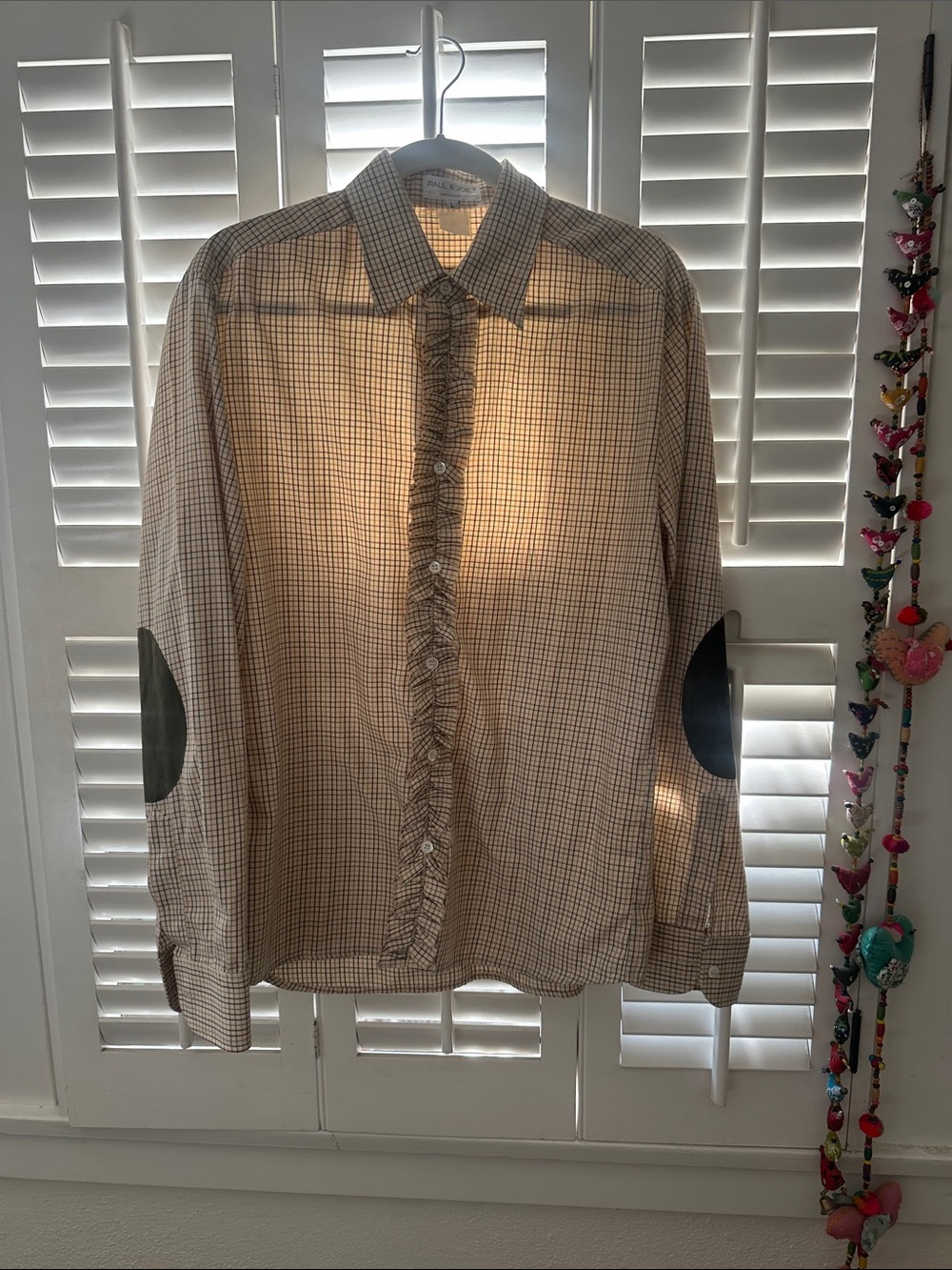 Vintage Paul and Joe ruffle front with patched elbows  Oxford shirt
